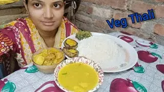 Bigbites ,Eating Veg Thali -Rice with Dal Bagun Vaja, Soyabean Curry.