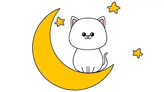 How to Draw a Cute Cartoon Cat Sitting on the Moon