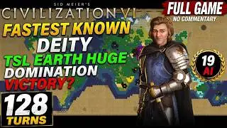 CIV 6 - Deity TSL Earth HUGE - Domination Victory in 128 Turns - FULL GAME - (60FPS | No Commentary)