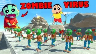 SHINCHAN Fights ZOMBIE VIRUS and T-REX ZOMBIE in Animal Revolt Battle Simulator  Zombie Apocalypse