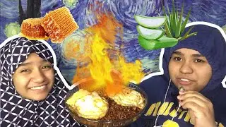 unprofessional asmr/mukbang ft. little sister (samyang, honeycomb, aloe vera)