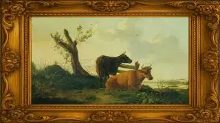 Tranquil Cows in Pastoral Landscape | 4K Vintage Cow Art Frame TV Display for Calm and Decor