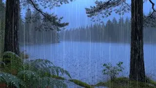 🔴 CALM RAIN IN PINE FOREST BY THE LAKE 🌧️ Slow Rain Sounds for Deep Sleep