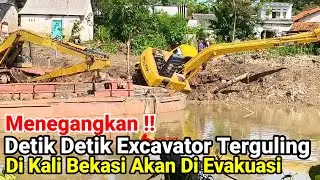 Menegangkan‼️Detik Detik Excavator Terguling Di Kali Bekasi Akan Di Evakuasi