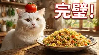 TumTum White Cat With Tomato Makes Perfect Egg Fried Rice in 15 Steps