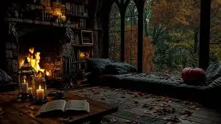 Fireplace & Forest for Calm Focus | Autumn Rain in a Hidden Book Nook 🍂📖