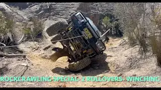 Toyota Hilux LN106 на боку &mdash; лучшие внедорожные возможности. Подъёмники колёс. Лебедка. 3 Toyota и GU.