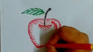 How to draw apple with sketch pen dots POINTILLISM