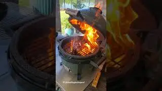 Reverse searing a Wagyu ribeye steak on Big Green Egg with FIRE!