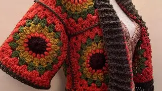 Easy Crochet Cropped Cardigan, Just 12 squares! Boho Style, hippy Festival fashion.