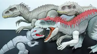4 DINOSAURS BATTLE: INDOMINUS REX vs 3D INDOMINUS REX - TOYS ASMR - DINO KING TOYS 260123
