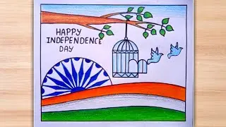 Happy independence day Poster drawing//15 August drawing//independence day chart drawing//tiranga//