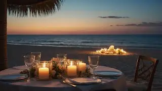 🔴LIVE Romantic Dinner On Beach Ambience (Ocean Waves, Fire, Restaurant SFX)