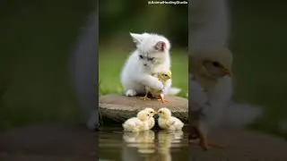 Kitten Hugs Chick Tight 🥺🐥 아기 고양이의 보호 포옹
