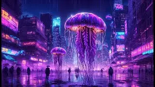 Jellyfish in city Relaxing Thunderstorm Wallpaper Screensaver Background Video
