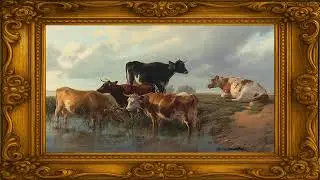 Vintage Cow Painting for Frame TV | 2-Hour 4K Art Screensaver | Peaceful Pasture Landscape