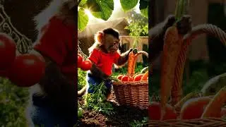 baby monkey Morning at the Vegetable Garden&rdquo;