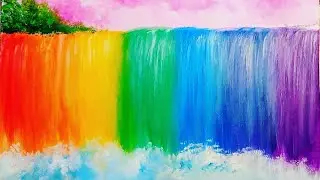 RAINBOW WATERFALL ACRYLIC PAINTING IDEAS//HOW TO PAINT RAINBOW WATERFALL FOR BEGINNERS#118