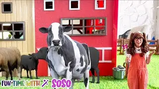 Farm Animals for Kids | Soso Shrinks to Her Farm Playset and Meets Real Animals!