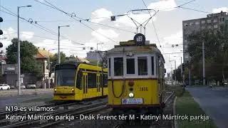 N19-es villamos: Katinyi mártírok parkja - Deák Ferenc tér M - Katinyi mártírok parkja (4K)