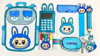 Blue Labubu Back to School 🎒 | School Supplies Blind Bag Unboxing ASMR