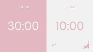 2 hour Pomodoro Timer 30/10 with a Little Cat 🐈‍⬛🌸 No Music, Light pink & White Calm Study