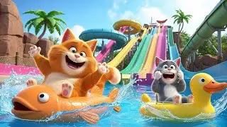 Two Silly Cats Take Over the Water Park | Funniest Water Slide Adventure Ever! 🐱💦