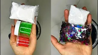 Christmas/New Year SLIME Battle. Making slimes from glitter, clay and foam beads in a bowl.