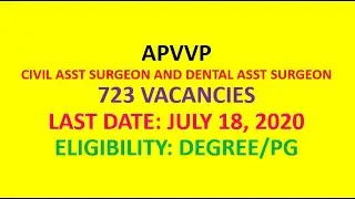 APVVP RECRUITMENT 2020 | CIVIL AND DENTAL ASST SURGEON JOBS | 723 VACANCIES | LAST DATE: JULY 18TH |