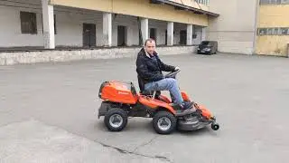 Райдер газонокосилка Husqvarna 214C во время первого тестового заезда