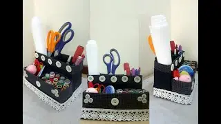 How to reuse old box into Unique Table Organizer | Sewing Organizer