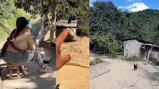 小陈的老挝媳妇儿  今天下午逛逛村里 三嫂也出来晒晒太阳 像极了世外桃源
