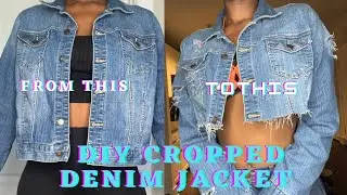 DIY | HOW TO CROP AND DISTRESS DENIM JACKET for 5 dollars  | Beginner Friendly thrift flip