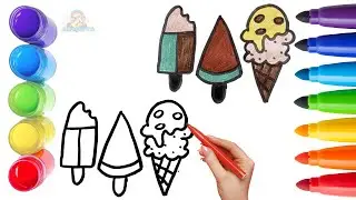 How To Draw cute Ice Cream Drawing, Painting & Coloring For Kids and Toddlers_ Child Art 🐋🌈🎨