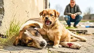 Mommy, Please Wake Up! Tiny Puppy Begs a Man for Help