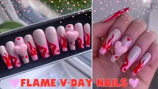 VALENTINES FLAME FRENCH TIP NAIL TUTORIAL| HOW TO VALENTINE NAILS AT HOME| PRESS ON NAIL TUTORIAL
