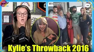 Kylie Kelce reacts humorously to the 'Throwback 2016' trend of Taylor Swift and Kelce's family