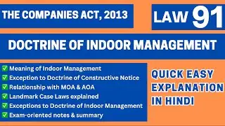 Doctrine of Indoor Management Company Law | Meaning Case Laws MOA AOA | LLB BALLB Judiciary UGC NET