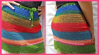 Saia Colorida Carnaval |Tend&ecirc;ncia saia de croche F&aacute;cil |Moda Praia #crochet #croche 
