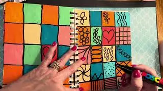 Outlining squares with bright Posca markers. Relax with Mrs. Gill.