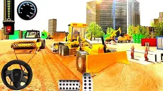 425 bulldozer plane concrete road construction duty & truck through sement on road - road construct