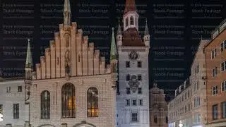 Marienplatz with the old Munich town hall and the Talburg Gate night timelapse hyperlapse, Bavaria