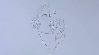Mother with baby drawing 😍 how to draw maa with son   #art #drawing