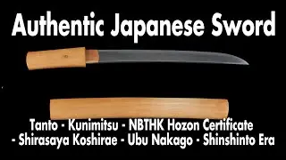 Tanto - Kunimitsu - NBTHK Hozon Certificate - Shirasaya Koshirae - Ubu Nakago - Shinshinto Era