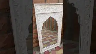 Wooden Carved Vanity Mirror, Handicraft White Wash Wall-Mirror