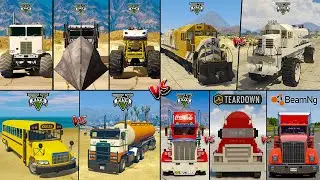 MONSTER TRUCK VS SCHOOL BUS VS TRAIN VS RAMP TRUCK IN TEARDOWN VS BEAMNG - WHICH IS BEST  ?