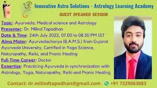 Ayurveda, Medical science and Astrology by Dr Milind Tapodhan | Medical Astrology | Ayurveda