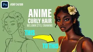 Day 34 | Curly Hair Anime Girl Drawing🌺 | Beautiful Dark-Skinned Anime Girl | 100 Days Challenge