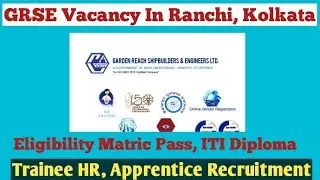 GRSE Recruitment | GRSE Vacancy In Ranchi, Kolkata | Trainee Apprentice, HR