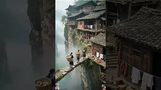 the serene atmosphere of a village on a cliff, beautiful views #scenery #dreamylandscapes #relax #